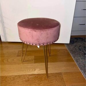 Pink Velvet Ottoman Stool with Gold Legs